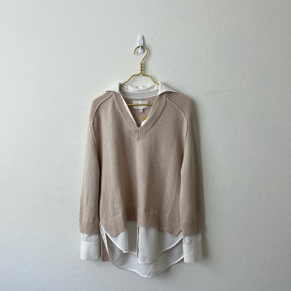 BROCHU WALKER THE LAYERED LOOK Wool/Cashmere Blend Sweater w/ partial shirting S